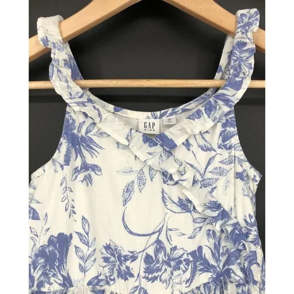 Gap Kids Blue Floral Sleeveless Ruffle Dress Girls M (8) Easter Sundress Cottage - Picture 3 of 9